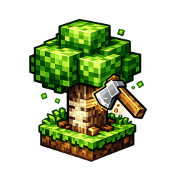 Árbol pixelado con hacha, icono de PackPatch Tree Chopper